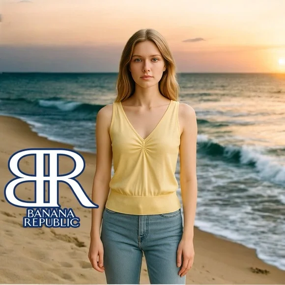 Silk Blend Knit Banana Republic Pale Yellow Sleeveless Sweater Vest Top - Picture 17 of 17